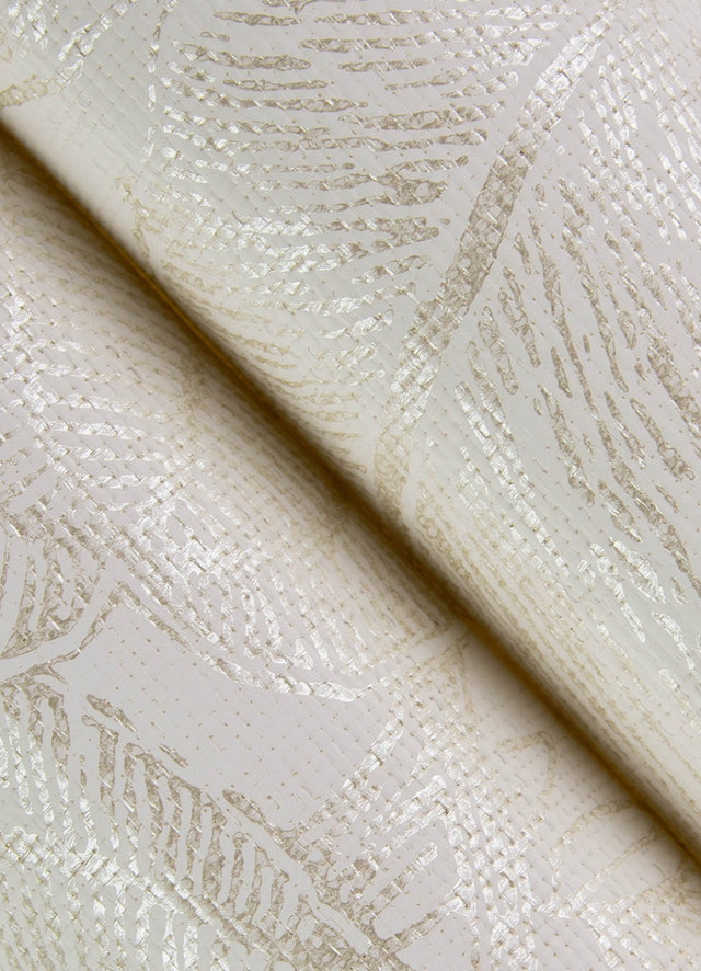 Brentwood Bone Palm Leaves Textured Wallpaper with Botanical Paper Weave Grasscloth - Brewster 4034-72118