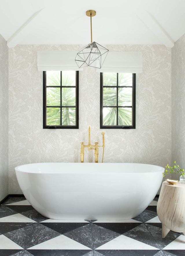 Brentwood Bone Palm Leaves Textured Wallpaper with Botanical Paper Weave Grasscloth - Brewster 4034-72118