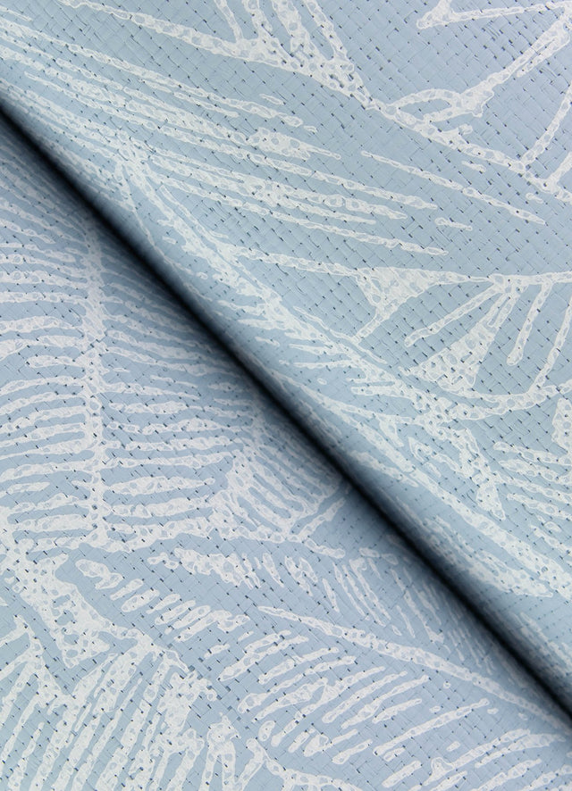 Brentwood Sky Blue Palm Leaves Wallpaper with Textured Paper Weave Grasscloth - A-Street Prints 4034-72119