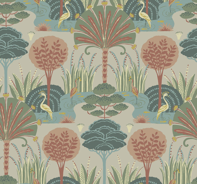 Mandeville Pastel Tropical Paradise Wallpaper with Botanical Bohemian Pattern - Brewster 4034-72121
