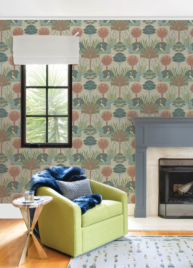 Mandeville Pastel Tropical Paradise Wallpaper with Botanical Bohemian Pattern - Brewster 4034-72121