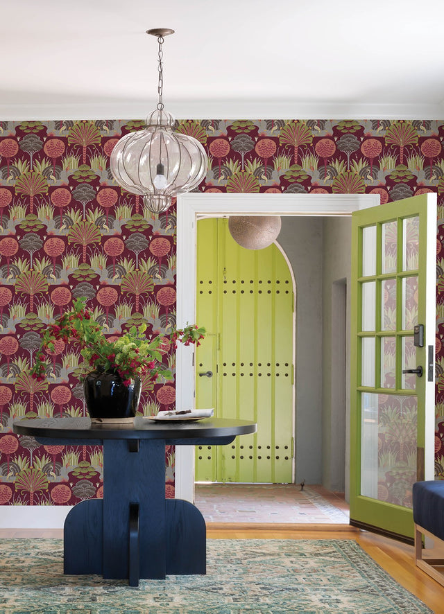 Mandeville Raspberry Tropical Paradise Wallpaper with Botanical Crane Motif - A-Street Prints 4034-72122