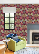 Mandeville Raspberry Tropical Paradise Non Woven Unpasted Washable Strippable Bohemian Botanical Wallpaper by A-Street Prints - YK72122