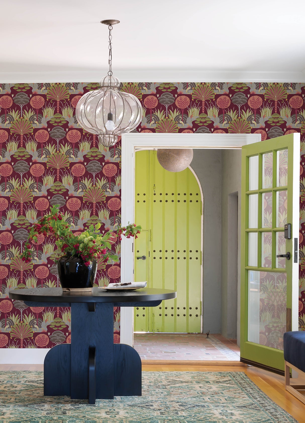Mandeville Raspberry Tropical Paradise Non Woven Unpasted Washable Strippable Bohemian Botanical Wallpaper by A-Street Prints - YK72122