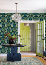 Mandeville Teal Tropical Paradise Bohemian Botanical Unpasted Non Woven Wallpaper 27in x 27ft by A-Street Prints - YK72123