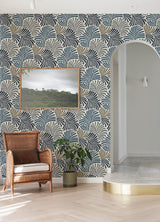 Trousdale Dark Blue by A-Street Prints Fanning Flora Bohemian Botanical Leaves Non Woven Unpasted Wallpaper Scott Living III - YK72124