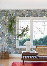 Trousdale Dark Blue by A-Street Prints Fanning Flora Bohemian Botanical Leaves Non Woven Unpasted Wallpaper Scott Living III - YK72124