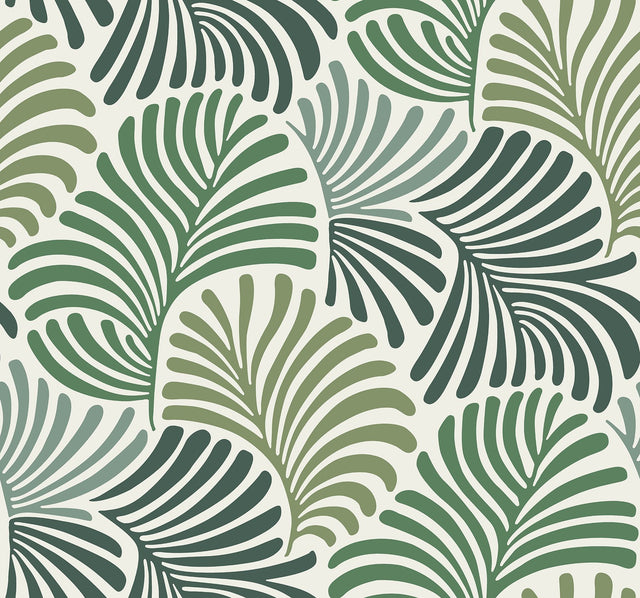 Trousdale Green Fanning Flora Wallpaper with Bohemian Botanical Leaf Motif - A-Street Prints 4034-72127