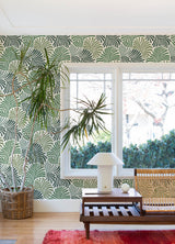 Trousdale Green Fanning Flora Wallpaper with Bohemian Botanical Leaf Motif - A-Street Prints 4034-72127