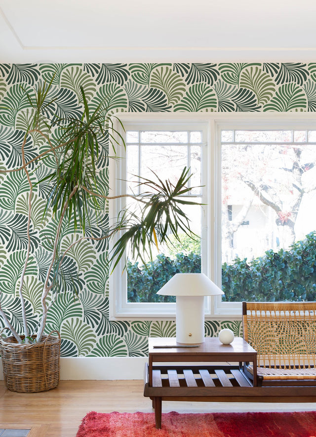 Trousdale Green Fanning Flora Wallpaper with Bohemian Botanical Leaf Motif - A-Street Prints 4034-72127