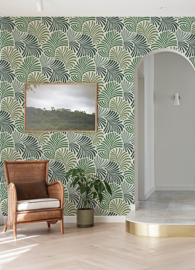 Trousdale Green Fanning Flora Wallpaper with Bohemian Botanical Leaf Motif - A-Street Prints 4034-72127