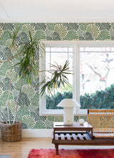 Trousdale Green by A-Street Prints Fanning Flora Bohemian Tropical Botanical Fanning Leaf Non-Woven Unpasted Wallpaper Scott Living III - YK72127