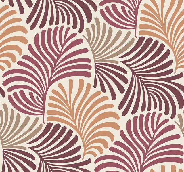 Trousdale Raspberry Fanning Flora Wallpaper with Bohemian Botanical Leaf Motif - Brewster 4034-72128