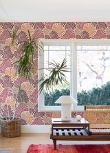 Trousdale Raspberry Fanning Flora Wallpaper with Bohemian Botanical Leaf Motif - Brewster 4034-72128