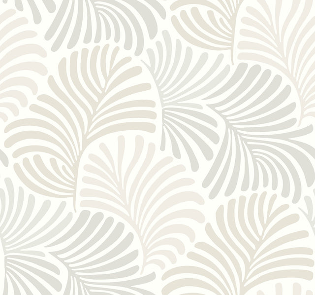 Trousdale Neutral Fanning Flora Wallpaper with Botanical Leaf Motif - Brewster 4034-72129