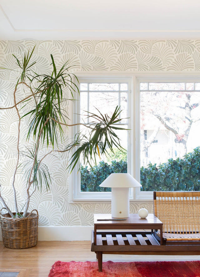 Trousdale Neutral Fanning Flora Wallpaper with Botanical Leaf Motif - Brewster 4034-72129