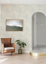 Trousdale Neutral Fanning Flora Wallpaper with Botanical Leaf Motif - Brewster 4034-72129