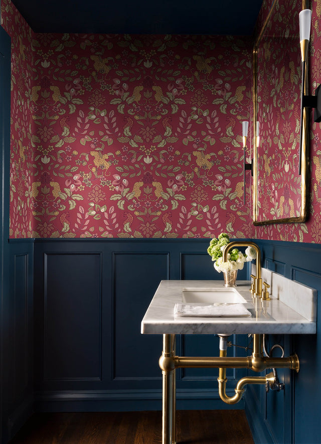 Getty Raspberry Jungle Damask Wallpaper with Bohemian Animals Motif - A-Street Prints 4034-72130