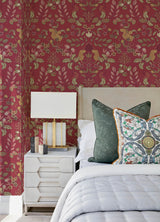 Getty Raspberry Jungle Damask Wallpaper with Bohemian Animals Motif - A-Street Prints 4034-72130