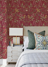 Getty Raspberry Jungle Damask Wallpaper in Raspberry Pink and Gold Tones by A-Street Prints Bohemian Animal Non Woven Wallpaper - YK72130