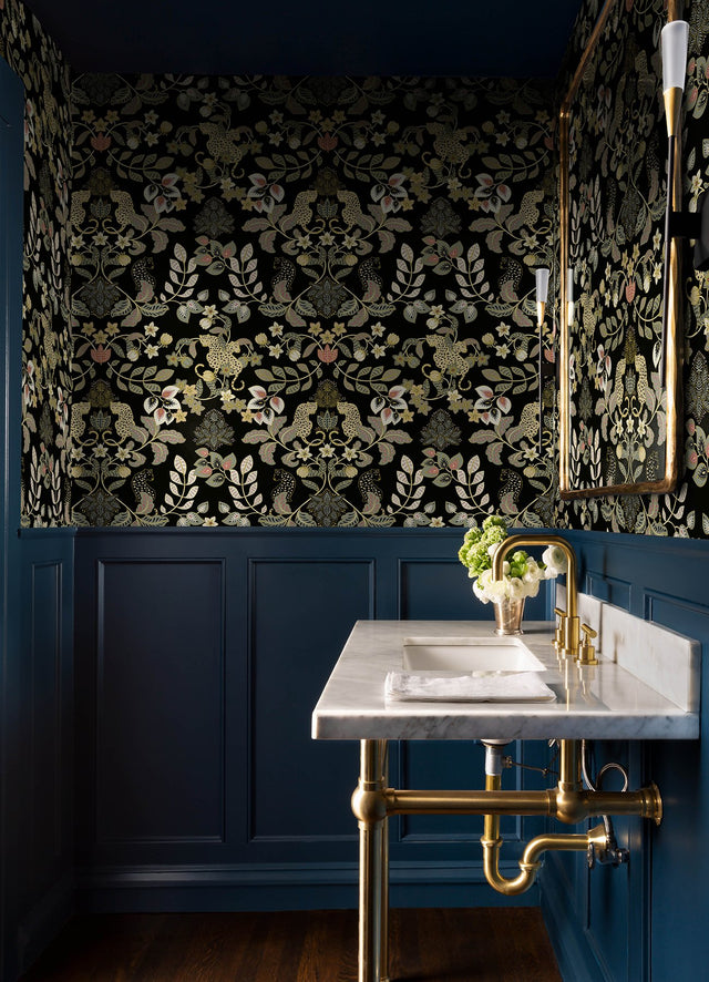 Getty Black Jungle Damask Wallpaper with Metallic Bohemian Animal Motif - A-Street Prints 4034-72131