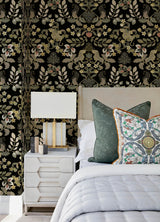 Getty Black Jungle Damask Wallpaper with Metallic Bohemian Animal Motif - A-Street Prints 4034-72131