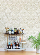 Getty Cream Jungle Damask Wallpaper with Metallic Bohemian Animal Motif - A-Street Prints 4034-72132