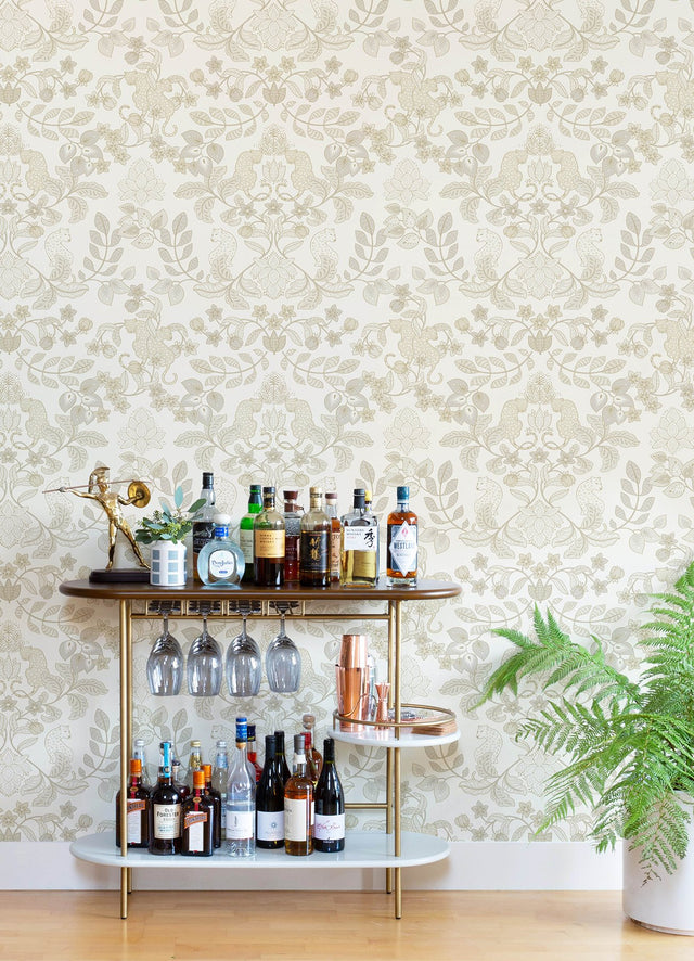 Getty Cream Jungle Damask Wallpaper with Metallic Bohemian Animal Motif - A-Street Prints 4034-72132