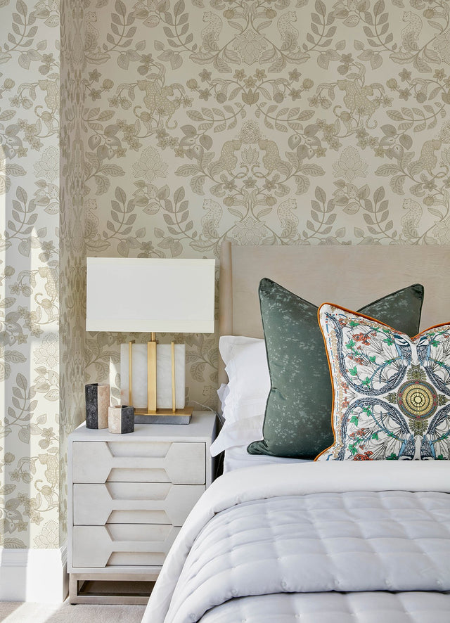 Getty Cream Jungle Damask Wallpaper with Metallic Bohemian Animal Motif - A-Street Prints 4034-72132