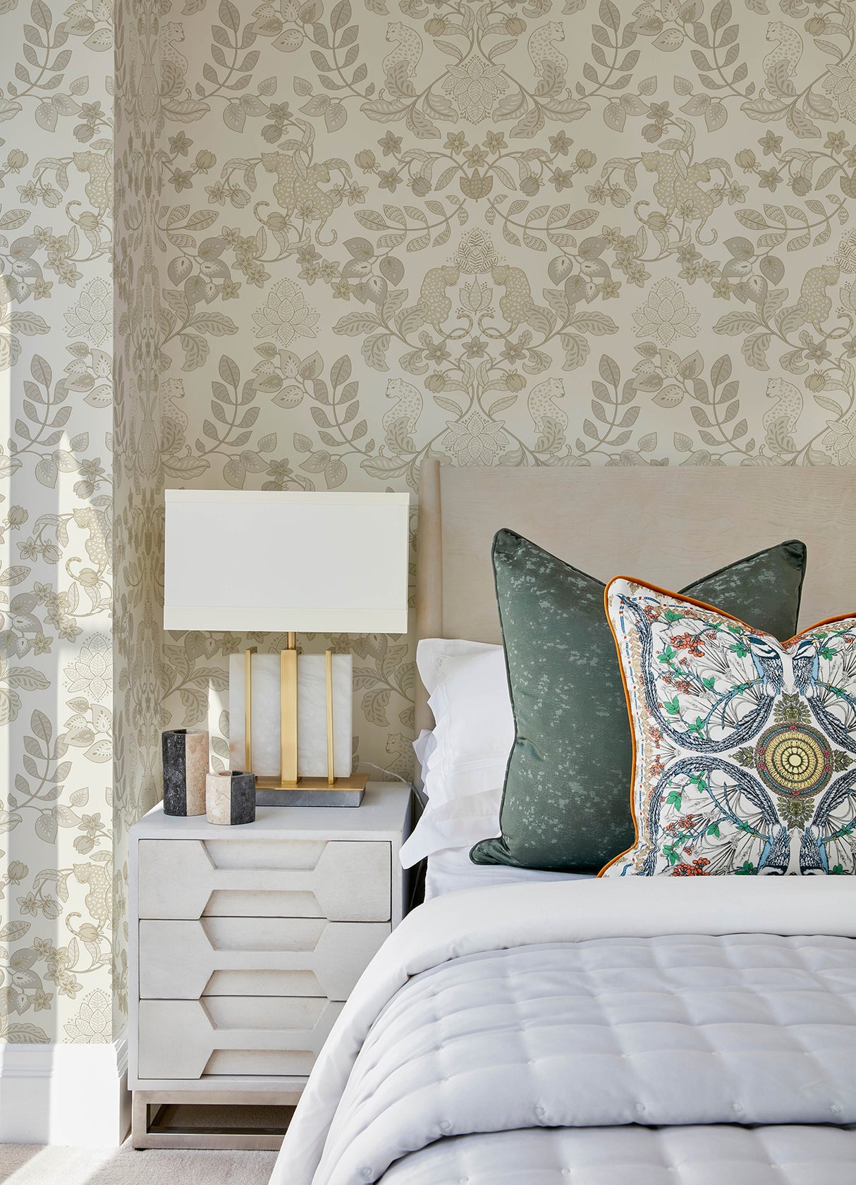 Getty Cream Jungle Damask Wallpaper by A-Street Prints Bohemian Leopard Floral Vine Non Woven Unpasted Scott Living III - YK72132