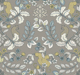 Getty Grey Jungle Damask Wallpaper with Bohemian Animal Motif - Brewster 4034-72134