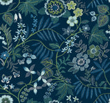 Marilyn Dark Blue Floral Trail Wallpaper with Modern Botanical Flowers - A-Street Prints 4034-72135