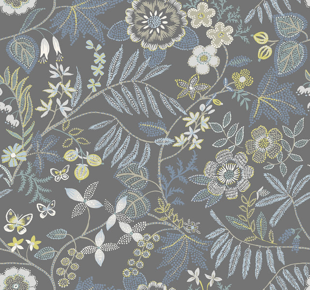 Marilyn Light Grey Floral Trail Wallpaper with Modern Botanical Flowers - A-Street Prints 4034-72136