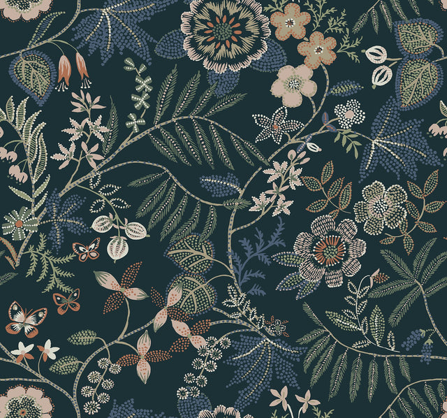 Marilyn Sea Green Floral Trail Wallpaper with Botanical Floral Pattern - A-Street Prints 4034-72137