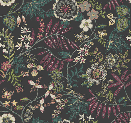 Marilyn Black Floral Trail Wallpaper by A-Street Prints - YK72138