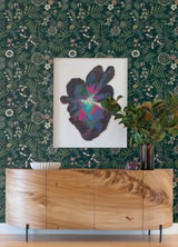 Marilyn Green Floral Trail Wallpaper by A-Street Prints Modern Botanical Embroidery Style Floral Design in Rich Greens and Pinks - YK72139