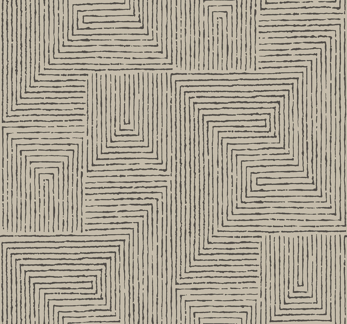 Mortenson Taupe Geometric Cork Wallpaper by A-Street Prints - Modern Maze Pattern in Black and Taupe