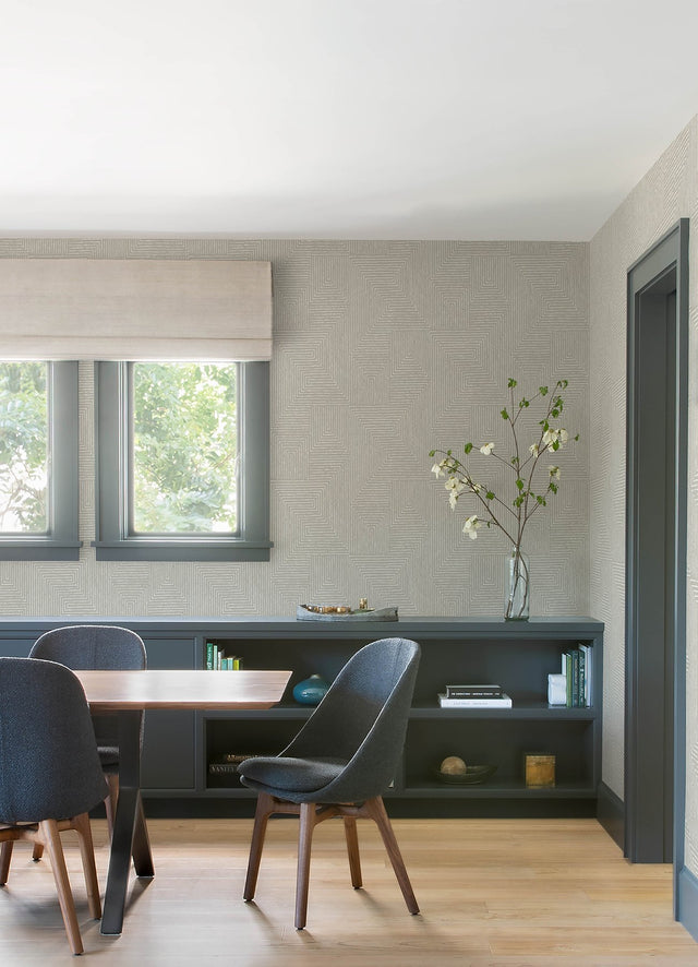 Mortenson Light Grey Geometric Cork Wallpaper with Modern Graphics Pattern - Brewster 4034-72141