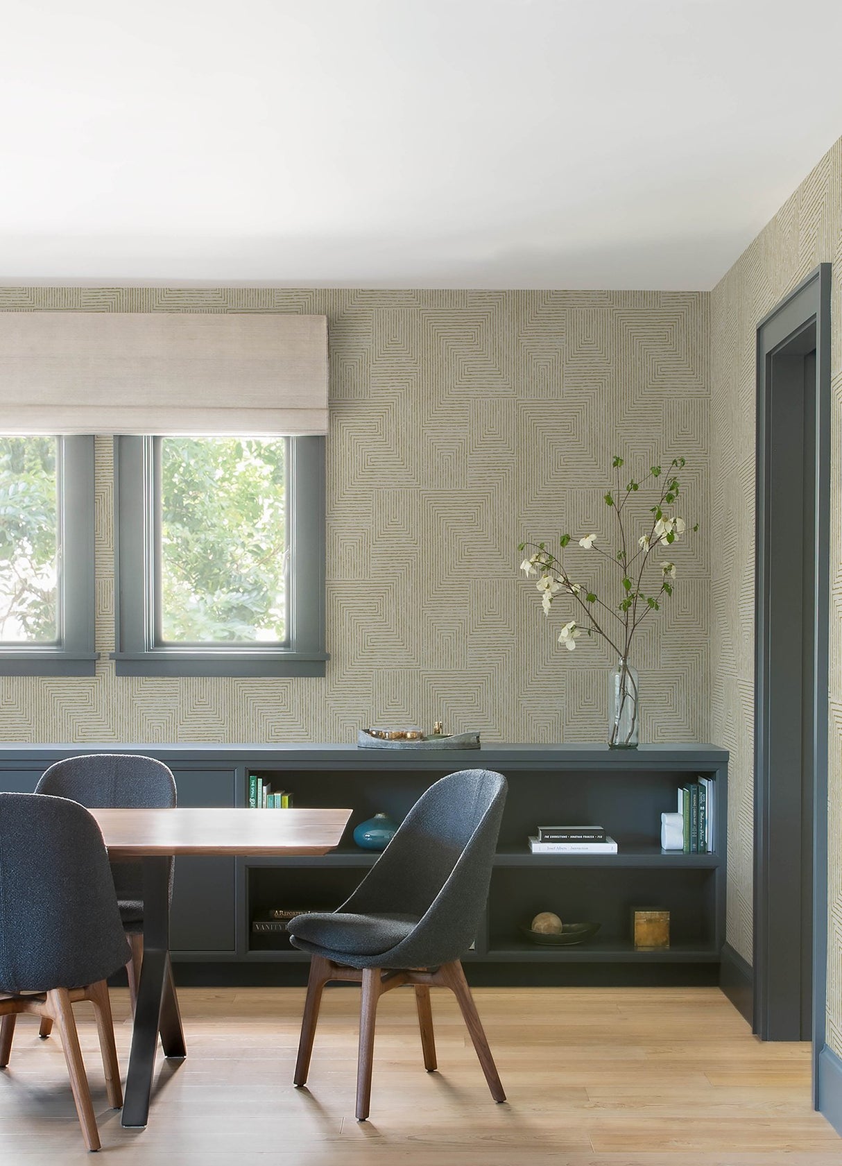 Mortenson Gold Geometric Wallpaper with Metallic Painterly Maze Pattern, Modern - A-Street Prints 4034-72142