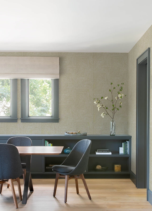 Mortenson Gold Geometric Wallpaper with Metallic Painterly Maze Pattern, Modern - A-Street Prints 4034-72142