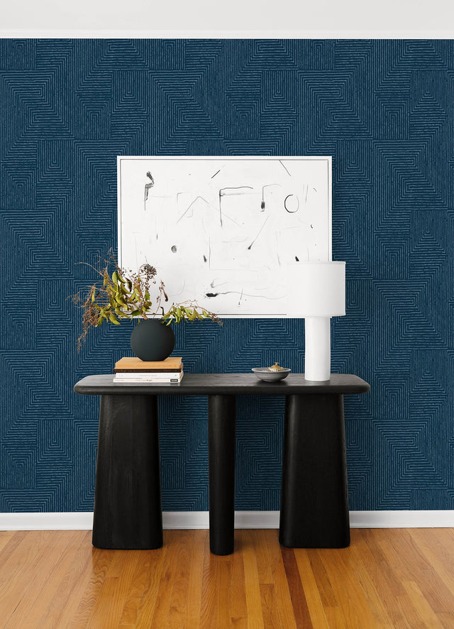Mortenson Navy Geometric Wallpaper with Modern Graphic Pattern - A-Street Prints 4034-72144