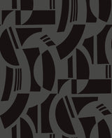 Carter Black Geometric Flock Wallpaper with Modern Graphic Pattern - Brewster 4034-87379
