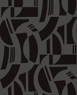 Carter Black Geometric Flock Wallpaper by A-Street Prints SP87379 - Modern geometric shapes in velvety black flock on a charcoal background