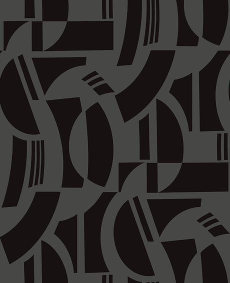 Carter Black Geometric Flock Wallpaper by A-Street Prints SP87379 - Modern geometric shapes in velvety black flock on a charcoal background