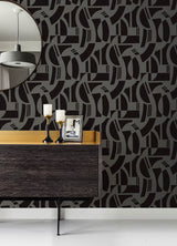 Carter Black Geometric Flock Wallpaper by A-Street Prints, Modern Geometric Shapes in Luxurious Flock Texture, 20.5-in x 33-ft Roll - SP87379