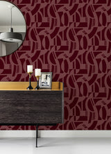 Carter Burgundy Geometric Flock Wallpaper, Modern Graphics Pattern, 20.5-in Width by 33-ft Length, Non Woven Unpasted by A-Street Prints - SP87380