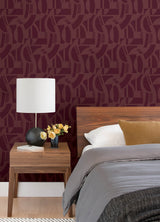 Carter Burgundy Geometric Flock Wallpaper, Modern Graphics Pattern, 20.5-in Width by 33-ft Length, Non Woven Unpasted by A-Street Prints - SP87380