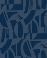 Carter Indigo Geometric Flock Wallpaper with Modern Graphics Pattern - Brewster 4034-87381