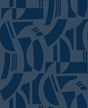 Carter Indigo Geometric Flock Wallpaper by A-Street Prints - Midnight Blue Modern Geometric Pattern
