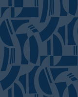 Carter Indigo Geometric Flock Wallpaper by A-Street Prints - Midnight Blue Modern Geometric Pattern